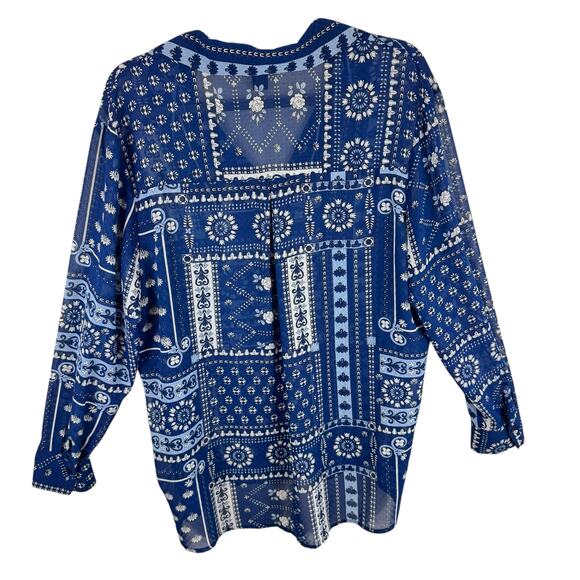 Adrienne Vittadini Blue White Long Sleeve Blouse Large - Picture 2 of 8